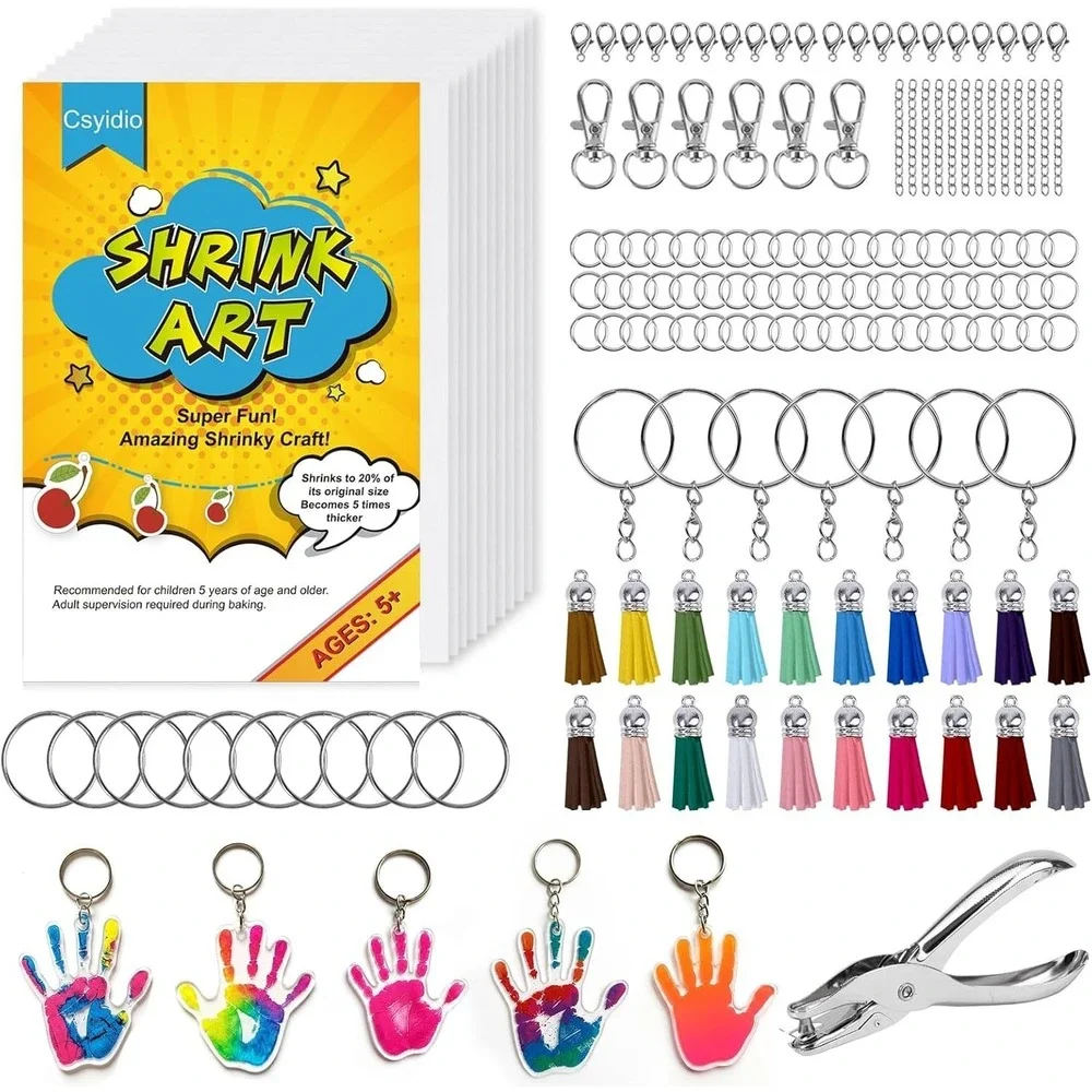 Csyidio 251pcs Shrink Dink Keychain Kit Includes 20 Shrink Sheets Hole Punch etc